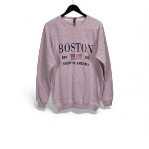 Boston Spirit of America Pink Knit Sweater Pullover USA Flag Graphic Size L